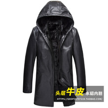 海宁真nf皮衣男头层nw长式风衣连帽皮毛一体貂皮大衣水貂内胆