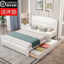 全实木nf1.8米现nw软包双的床 家用主卧网红床 松木储物家具