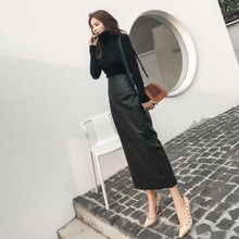 秋冬女nf皮裙子复古nw臀皮裙超长式侧开叉半身裙pu皮
