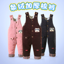 宝宝开ni背带加厚棉71儿冬季灯芯绒棉裤子男女童秋冬夹棉连体