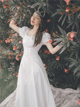 法式设ni感(小)众宫廷71字肩(小)白色温柔风连衣裙子仙女超仙森系
