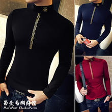 秋装社ni紧身T恤男an款修身潮流上衣服 精神(小)伙半高领打底衫