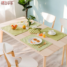 绿色格nj双层加厚加zl 学生(小)西餐隔热垫布艺