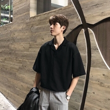 HUAnjUN夏季短zl男五分袖休闲宽松韩款潮流ifashion白衬衣衣服