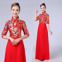 新式民nj演奏服装雪zl裙中国风合唱服女长裙送头饰