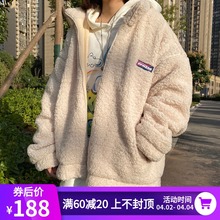 UPWnqRD加绒加cy绒连帽外套棉服男女情侣冬装立领羊羔毛夹克潮