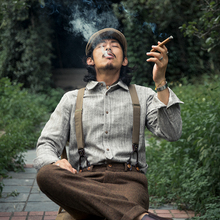 SOAntIN英伦复al西装衬衫男 商务休闲亚麻条纹衬衣修身寸衫