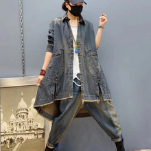 女装秋nt新式牛仔外qv盘扣毛边宽松休闲斗篷大码中长式上衣女