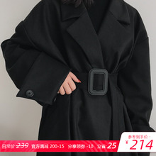 bocofalookpg黑色西装毛呢外套大衣女长式风衣大码秋冬季加厚