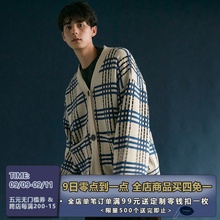 日系文or复古宽松灯zi纹长袖毛衣开衫男女港味格子针织外套秋