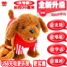 宝宝玩or狗走路会唱zi话可充电电动牵绳毛绒仿真电子泰迪(小)狗