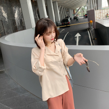 花栗鼠oy姐 衬衫女qz(小)众韩款春季宽松复古上衣百搭长袖衬衣