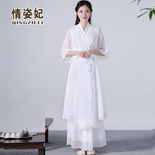 中国风oy意女装茶服qz居士服中式改良汉服连衣裙茶艺师服装夏