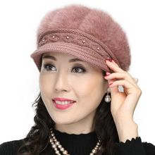 帽子女p2冬季韩款兔q2搭洋气鸭舌帽保暖针织毛线帽加绒时尚帽
