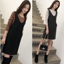 毛呢背pb裙女202jj秋冬显瘦打底连衣裙中长式背心裙修身马甲裙