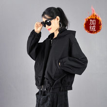 秋冬2pb20韩款宽jj加绒连帽蝙蝠袖拉链女装短外套休闲女士上衣