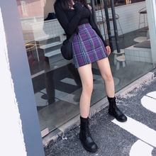 202pb新式毛呢格jj裙女秋冬a字短裙包臀开叉高腰显瘦百搭裙子