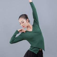 现代朵pc女新式拉丁hr伽形体跳舞芭蕾舞练功长袖交叉领