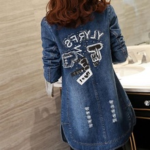 A【Spe5XL】大g1春秋印花牛仔外套女中长式百搭长袖牛仔衣