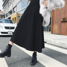 加厚针pf半身裙女2js秋冬韩款高腰显瘦中长式黑色伞裙A字大裙摆