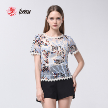 emupf依妙202so式时尚亮片t恤女亮闪闪网纱上衣潮配背心
