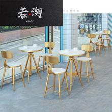 简约现pf咖啡厅实木so台户外铁艺一桌两椅奶茶店圆桌休闲组合