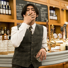 SOApfIN独立复so男装格子西装马甲 英伦商务正装西服马夹背心