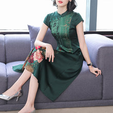 反季女pf019春季so年大码改良旗袍裙重磅桑蚕丝裙子