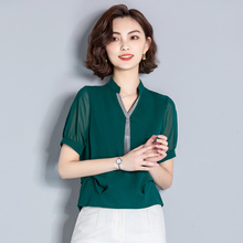 妈妈装pf装30-4so0岁短袖T恤中老年的上衣服装中年妇女装雪纺衫