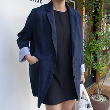 k10pf7韩国女装so松茧型亚麻简约中长式春秋女西装外套宋慧乔