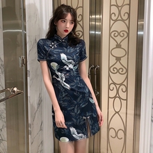 202ph流行裙子夏jm式改良仙鹤旗袍仙女气质显瘦收腰性感连衣裙