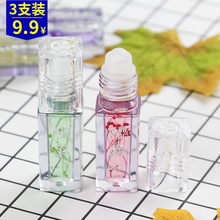3支装pi鲜花唇油滚cu湿滋润补水防干裂透明男女用唇部打底唇膏