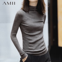 Amipi新式201mo羊毛衫红色半高领毛衣女修身针织紧身打底衫洋气