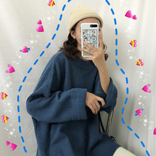 毛衣女pl020新式tc秋冬韩款纯色开叉长袖针织衫宽松加厚上衣潮
