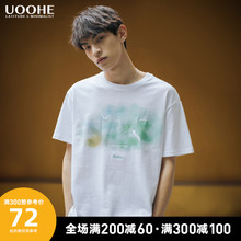 UOOppE情侣短袖nj 夏装潮牌个性时尚清新印花刺绣男生体恤衣服