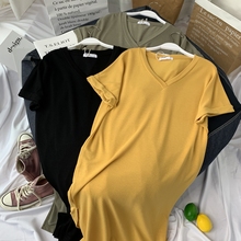 鸡心领pp夏韩款宽松nj领百搭卷边下摆开叉懒的长裙