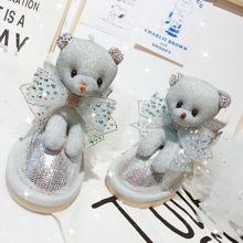 手工水pp蝴蝶结(小)熊nj女真皮防水亲子女童低筒靴时尚(小)清新
