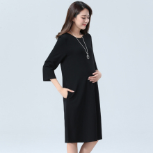 孕妇工pp服黑色秋冬nj20韩款时尚潮妈长袖加绒中长式职业连衣裙