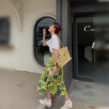 大花媛pphy不规则nj心机设计感花色印花侧开叉夏高腰半身裙女