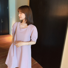 宽松显pp紫色方领短nj裙女夏季2020新式韩款短袖针织T恤裙子