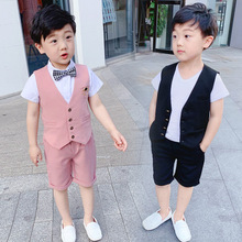 宝宝短pp西装套装男nj式马甲三件套花童礼服主持的走秀表演服