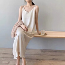 缎面吊pp连衣裙+慵nj针织衫2020夏罩衫防晒衫长裙连衣裙套装