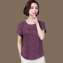 重磅真pr短袖上衣女ch码遮肚子纯色洋气半袖配阔腿裤裙子(小)衫