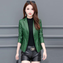 真皮女pr(小)西服20ch冬新品海宁皮衣短式修身大码西装领夹克外套