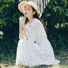 白色碎pu连衣裙女夏xi收腰雪纺裙子仙女超仙森系长裙学生初恋