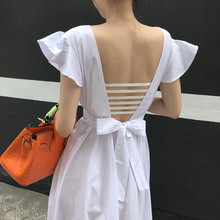 202pu白色后露背hi女夏季旅游度假超仙长裙性感修身海边初恋裙
