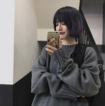 毛衣女pu冬季202hi式ins网红原宿加厚宽松中长式外穿针织衫潮