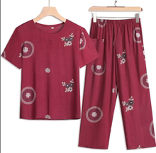 奶奶装pu装棉麻套装hi袖老的衣服夏季妈妈两件套中老年的女装