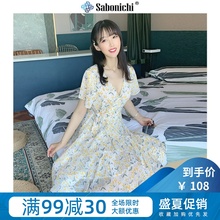 碎花莎pu质收腰雪纺ng(小)个子赫本风可盐可甜法式桔梗裙
