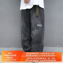 废克赛pu黑灰色做旧ng古水洗宽松直筒休闲男女情侣潮牌牛仔裤